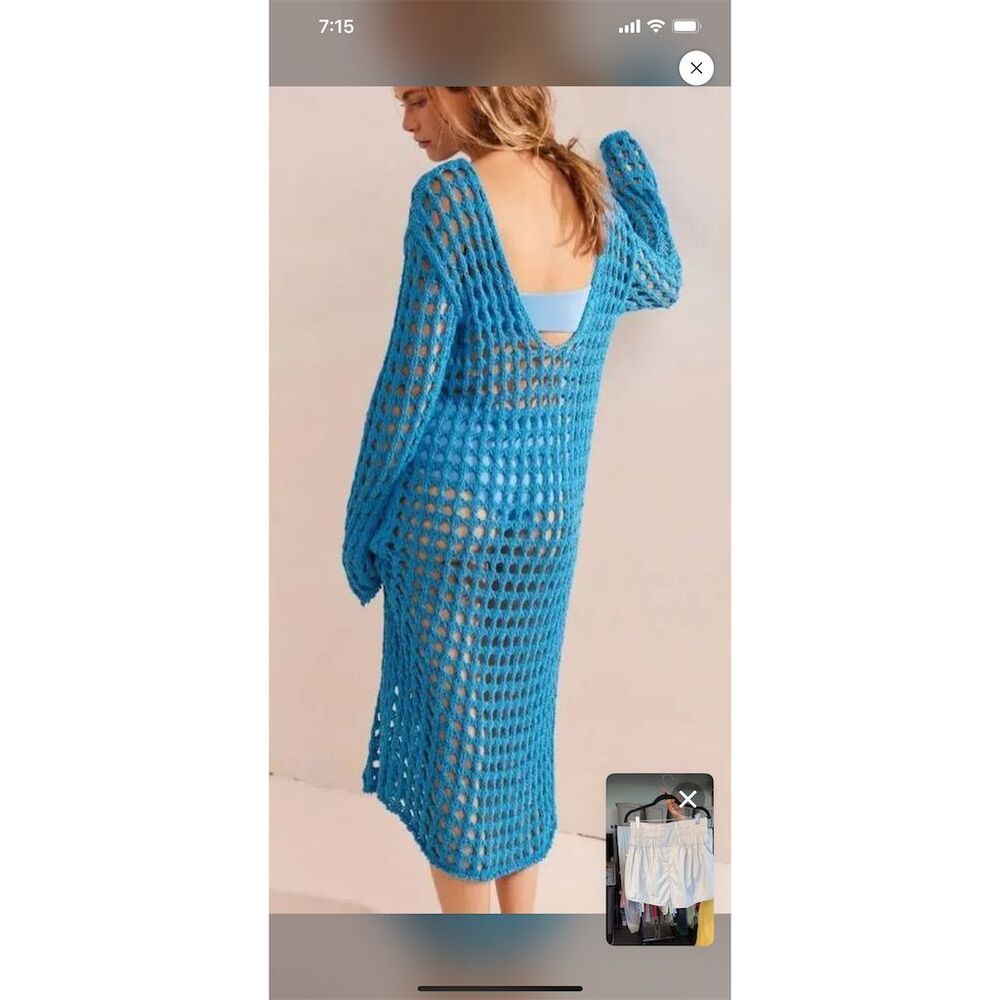 NWT Free People Sabara Sweater MIDI Sz Medium oversized Malibu blue $98 sold out - Picture 2 of 11
